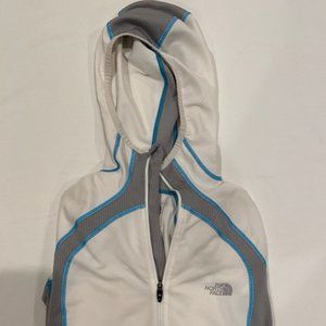 North Face VaporWick Hoodie Zip-Up - White/Grey with Blue Stripes - Size Small